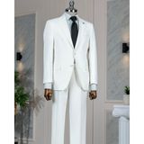 Italyan Stil Slim Fit Mono Yaka Ceket Pantolon Takım Elbise Ekru T14240 - 52
