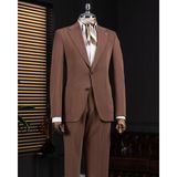 Italyan Stil Slim Fit Mono Yaka Ceket Pantolon Takım Elbise Kahverengi T14012 - 52