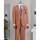 Italyan Stil Slim Fit Mono Yaka Ceket Pantolon Takım Elbise Kahverengi T14236 - 56