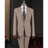 Italyan Stil Slim Fit Mono Yaka Ceket Pantolon Takım Elbise Kahverengi T14366 - 46