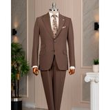 Italyan Stil Slim Fit Mono Yaka Ceket Pantolon Takım Elbise Kahverengi T14747 - 50