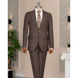 Italyan Stil Slim Fit Mono Yaka Ceket Pantolon Takım Elbise Kahverengi T14761 - 50