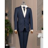 Italyan Stil Slim Fit Mono Yaka Ceket Pantolon Takım Elbise Lacivert T14760 - 50