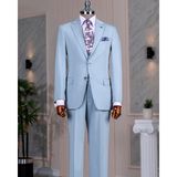 Italyan Stil Slim Fit Mono Yaka Ceket Pantolon Takım Elbise Mavi T14238 - 50
