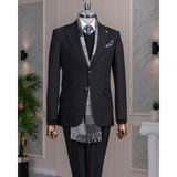 Italyan Stil Slim Fit Mono Yaka Ceket Pantolon Takım Elbise Siyah T14750 - 52