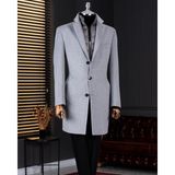 Italyan Stil Slim Fit Mono Yaka Yün Karışımlı Kaşe Erkek Kaban Gri T14687 - 58