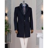 Italyan Stil Slim Fit Mono Yaka Yün Karışımlı Kaşe Erkek Kaban Lacivert T14688