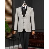 Italyan Stil Slim Fit Mono Yaka Yünlü Erkek Tek Ceket Gri T14953 - 46