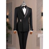 Italyan Stil Slim Fit Şal Yaka Ceket Pantolon Damatlık Set Siyah T14914 - 50