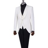 Italyan Stil Slim Fit Şal Yaka Ceket Yelek Pantolon Damatlık Set Beyaz T13695 - 50