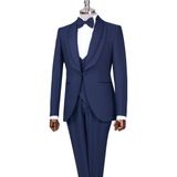 Italyan Stil Slim Fit Şal Yaka Ceket Yelek Pantolon Damatlık Set Lacivert T13693 - 58