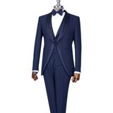 Italyan Stil Slim Fit Şal Yaka Ceket Yelek Pantolon Damatlık Set Lacivert T13696 - 52