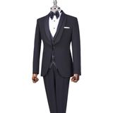 Italyan Stil Slim Fit Şal Yaka Ceket Yelek Pantolon Damatlık Set Siyah T13692 - 54