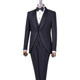 Italyan Stil Slim Fit Şal Yaka Ceket Yelek Pantolon Damatlık Set Siyah T13697 - 46
