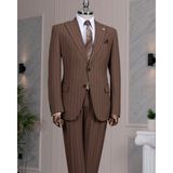 Italyan Stil Slim Fit Sivri Yaka Ceket Pantolon Takım Elbise Kahverengi T14258 - 46