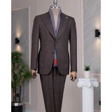 Italyan Stil Slim Fit Sivri Yaka Ceket Pantolon Takım Elbise Kahverengi T14766 - 46