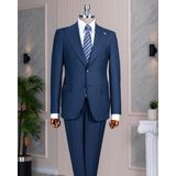 Italyan Stil Slim Fit Sivri Yaka Ceket Pantolon Takım Elbise Lacivert T14757 - 48