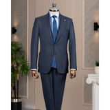 Italyan Stil Slim Fit Sivri Yaka Ceket Pantolon Takım Elbise Lacivert T14909 - 46