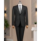 Italyan Stil Slim Fit Sivri Yaka Ceket Pantolon Takım Elbise Siyah T14758 - 46
