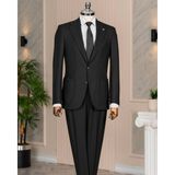 Italyan Stil Slim Fit Sivri Yaka Ceket Pantolon Takım Elbise Siyah T14913 - 46
