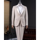 İtalyan stil slim fit sivri yaka ceket yelek pantolon damatlık set bej T14332 - 50