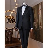Italyan Stil Slim Fit Sivri Yaka Ceket Yelek Pantolon Damatlık Set Siyah T14888 - 54