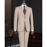 Italyan Stil Slim Fit Sivri Yaka Ceket Yelek Pantolon Takım Elbise Bej T14859 - 54