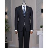 İtalyan stil slim fit sivri yaka ceket yelek pantolon takım elbise lacivert T14288 - 46
