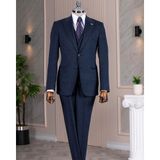 Italyan Stil Slim Fit Sivri Yaka Ceket Yelek Pantolon Takım Elbise Lacivert T14678