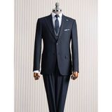 Italyan Stil Slim Fit Sivri Yaka Ceket Yelek Pantolon Takım Elbise Lacivert T14796 - 46