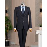 İtalyan stil slim fit sivri yaka ceket yelek pantolon takım elbise lacivert T14862 - 46