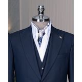 Italyan Stil Slim Fit Sivri Yaka Ceket Yelek Pantolon Takım Elbise Lacivert T15060 - 46