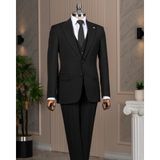 İtalyan stil slim fit sivri yaka ceket yelek pantolon takım elbise siyah T14861 - 52