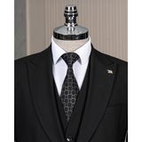 Italyan Stil Slim Fit Sivri Yaka Ceket Yelek Pantolon Takım Elbise Siyah T15059 - 58