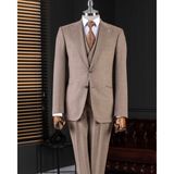 Italyan Stil Slim Fit Sivri Yaka Ceket Yelek Pantolon Takım Elbise Vizon T14667