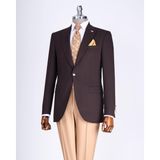 Italyan Stil Slim Fit Sivri Yaka Erkek Ceket Kahverengi T13237 - 46