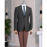 Italyan Stil Slim Fit Sivri Yaka Erkek Tek Ceket Yeşil T14906 - 46