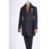 Italyan Stil Slim Fit Sivri Yaka Yün Karışımlı Kaşe Erkek Kaban Antrasit T13444 - 46