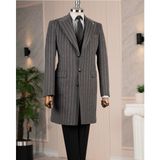 Italyan Stil Slim Fit Sivri Yaka Yün Karışımlı Kaşe Erkek Kaban Antrasit T14718 - 50
