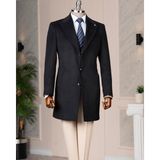 Italyan Stil Slim Fit Sivri Yaka Yün Karışımlı Kaşe Erkek Kaban Lacivert T14722 - 46