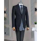 Italyan Stil Slim Fit Yün Karışımlı Erkek Ceket Pantolon Takım Elbise Siyah T14653 - 48