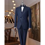 Italyan Stil Yün Karışımlı Ceket Yelek Pantolon Damatlık Set Lacivert T14882 - 54