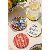 İtalyan Temalı Bardak Altlığı 4'lü Set - Sicilya Temalı - 9 cm, 3 mm MDF, UV Baskı, Dekoratif, Yuvarlak, Ahşap