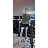 Italyan Yarasa Kollu Payetli Ipek Bluz - Haki - Standart