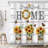 iTapnoom Ayçiçeği Duş Perdesi, Ülke Çiftlik Evi Duş Perdesi Banyo Dekoru, Ev Tatlı Banyo Perdesi Polyester Kumaş Su Geçirmez Kovboy Duş Curtian Aksesuar Seti 12 Kanca 182 x 183 cm