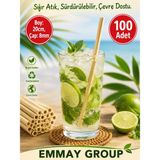 İTHAL Bambu Pipet 20 cm x 8 mm Doğal Bambu Kokteyl Pipeti – Çevre Dostu ve Sürdürülebilir - 100 Adet