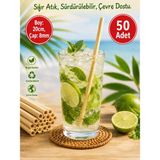 İTHAL Bambu Pipet 20 cm x 8 mm Doğal Bambu Kokteyl Pipeti – Çevre Dostu ve Sürdürülebilir - 50 Adet