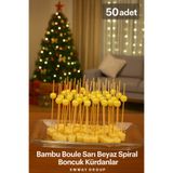 İthal Bambu Sarı Beyaz Spiral Boncuk Kürdan • Yılbaşı • Sunum ve Parti Süsleme Seti • Kokteyl • Doğum Günü