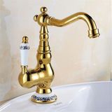 İthal Faucet Banyo Lavabo Bataryası Altın Dore Yeni Seramik Kol İthal 7 Yıl Garantili