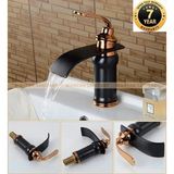 İthal Faucet Banyo Lavabo Bataryası Yeni Model Siyah / Rose Renk Şelale 7 Yıl Garantili İthal